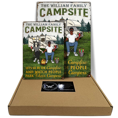 Husband Wife Watch People Park Their Campers - Gift For Camping Couples - Personalized Custom Classic Metal Signs