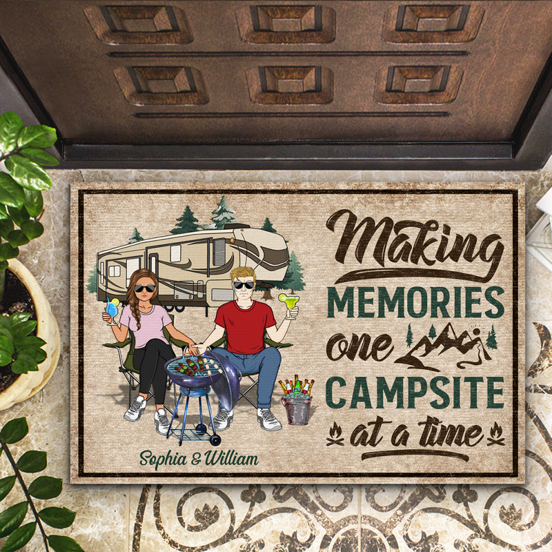 Family Couple Making Memories One Campsite At A Time Husband Wife - Gift For Camping Couples - Personalized Custom Doormat