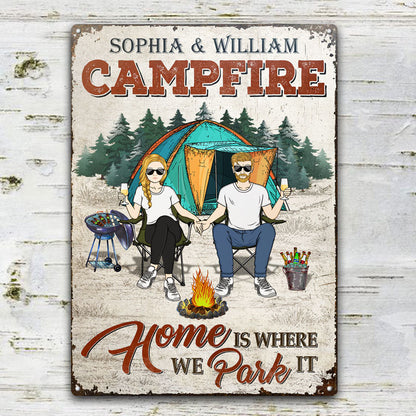 Camping Couple Home is Where You Park It - Couple Gift - Personalized Custom Classic Metal Signs