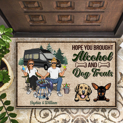 Family Camping Couple Hope You Brought Alcohol And Dog Treats - Dog Lovers Gift - Personalized Custom Doormat