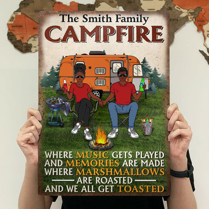 BBQ Camping Couple Where Music Gets Played - Couple Gift - Personalized Custom Classic Metal Signs