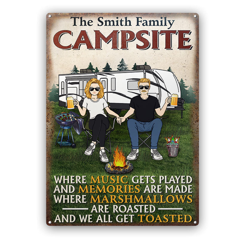 BBQ Camping Couple Where Music Gets Played - Couple Gift - Personalized Custom Classic Metal Signs