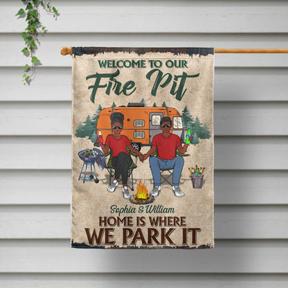 Husband Wife Couple Home Is Where We Park It - Gift For Camping Couples - Personalized Custom Flag