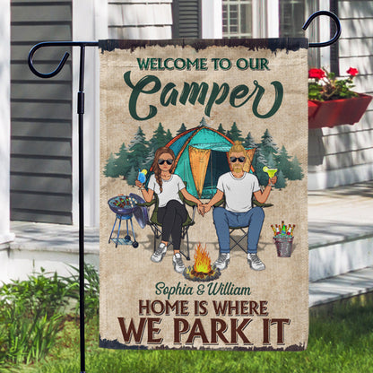 Husband Wife Couple Home Is Where We Park It - Gift For Camping Couples - Personalized Custom Flag