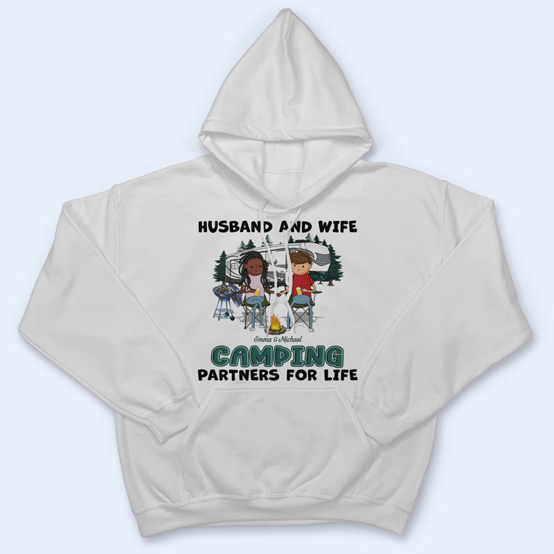 Funny Husband And Wife Camping Partners For Life - Couple Gift - Personalized Custom T Shirt