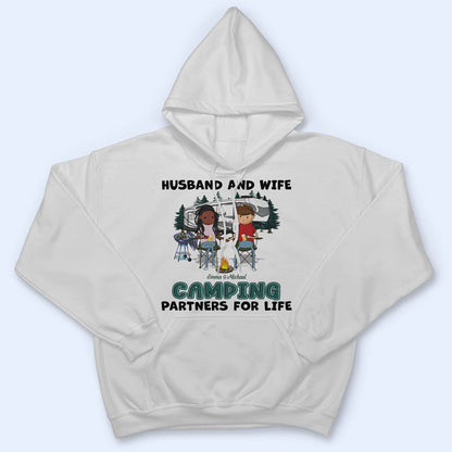 Funny Husband And Wife Camping Partners For Life - Couple Gift - Personalized Custom T Shirt