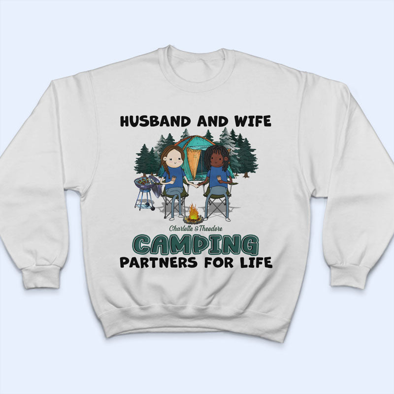 Funny Husband And Wife Camping Partners For Life - Couple Gift - Personalized Custom T Shirt