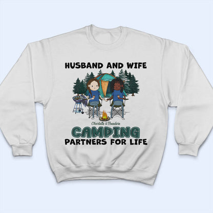 Funny Husband And Wife Camping Partners For Life - Couple Gift - Personalized Custom T Shirt