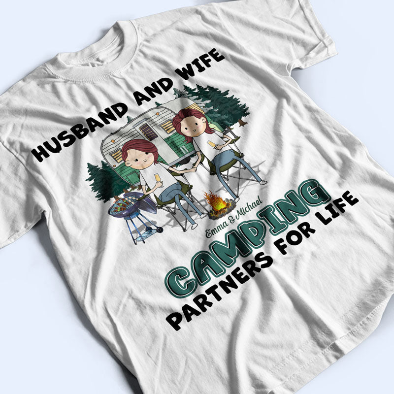 Funny Husband And Wife Camping Partners For Life - Couple Gift - Personalized Custom T Shirt