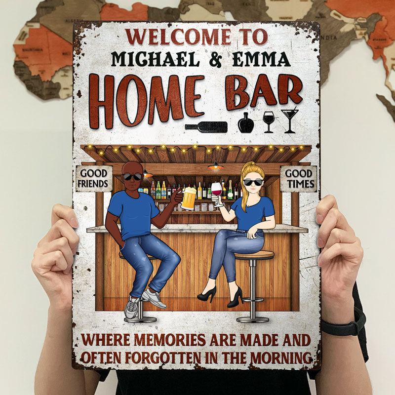 Backyard Bar Where Memories Are Made And Often Forgotten In The Morning - Gift For Couples - Personalized Custom Classic Metal Signs