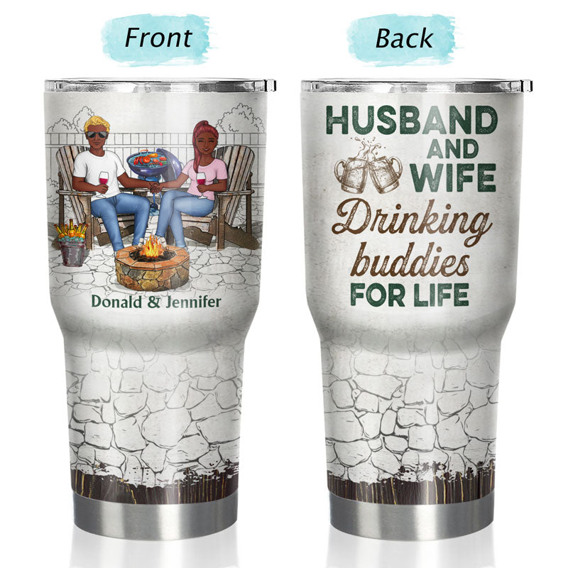 Husband And Wife Drinking Buddies For Life Grilling Couple - Couple Gift - Personalized Custom 30 Oz Tumbler