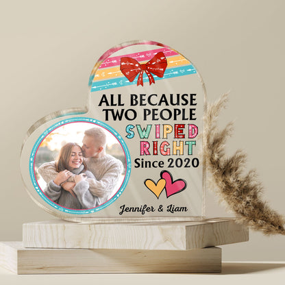 Custom Photo Husband Wife Together Since - Anniversary Gift For Couples - Personalized Custom Heart Shaped Acrylic Plaque