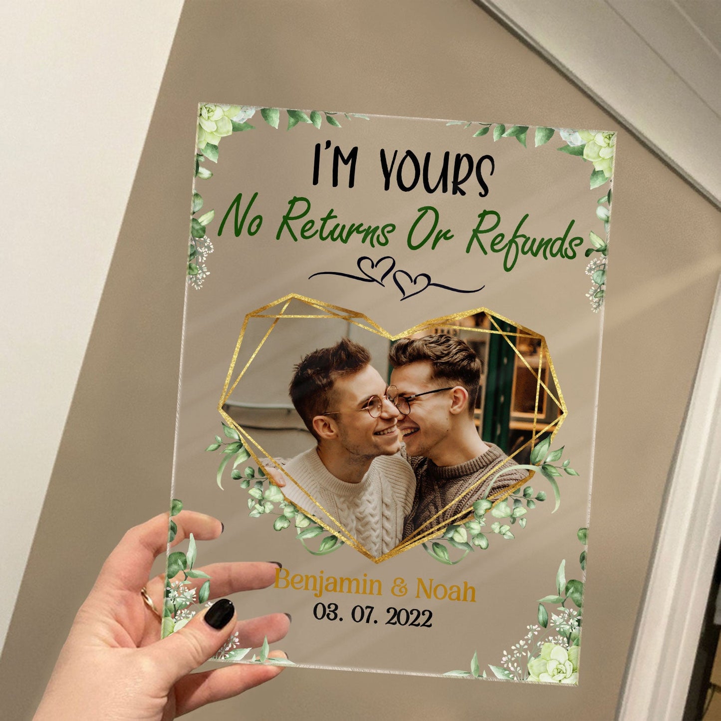 Custom Photo All Because Two People Swiped Right - Gift For Couples - Personalized Custom Vertical Rectangle Acrylic Plaque