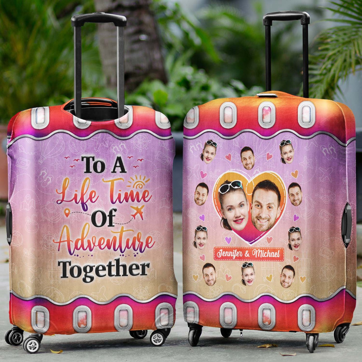 Custom Photo Husband & Wife Travel Partners For Life - Gift For Traveling Couples - Personalized Custom Luggage Cover