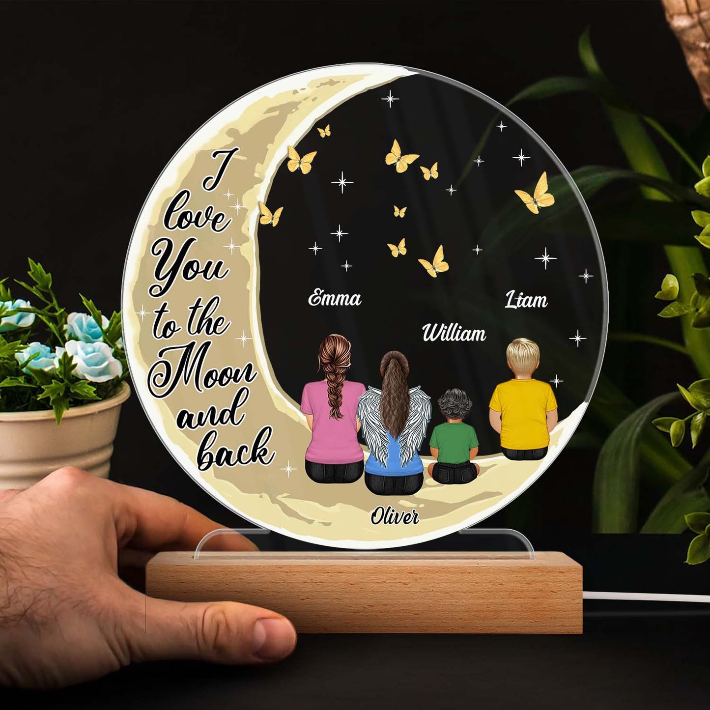 I Love You To The Moon And Back Grandma Mom - Memorial Gift - Mother Gift - Personalized Custom 3D Led Light Wooden Base