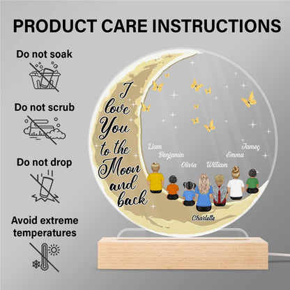 I Love You To The Moon And Back Grandma Mom - Memorial Gift - Mother Gift - Personalized Custom 3D Led Light Wooden Base