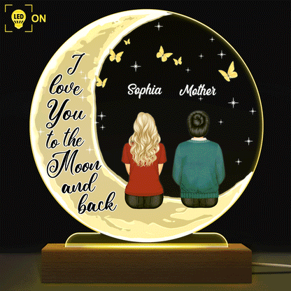 I Love You To The Moon And Back Grandma Mom - Memorial Gift - Mother Gift - Personalized Custom 3D Led Light Wooden Base