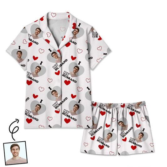 Custom Photo I Love My Husband Wife - Anniversary, Birthday Gift For Spouse, Husband, Wife, Boyfriend, Girlfriend - Personalized Custom Short Pajamas Set