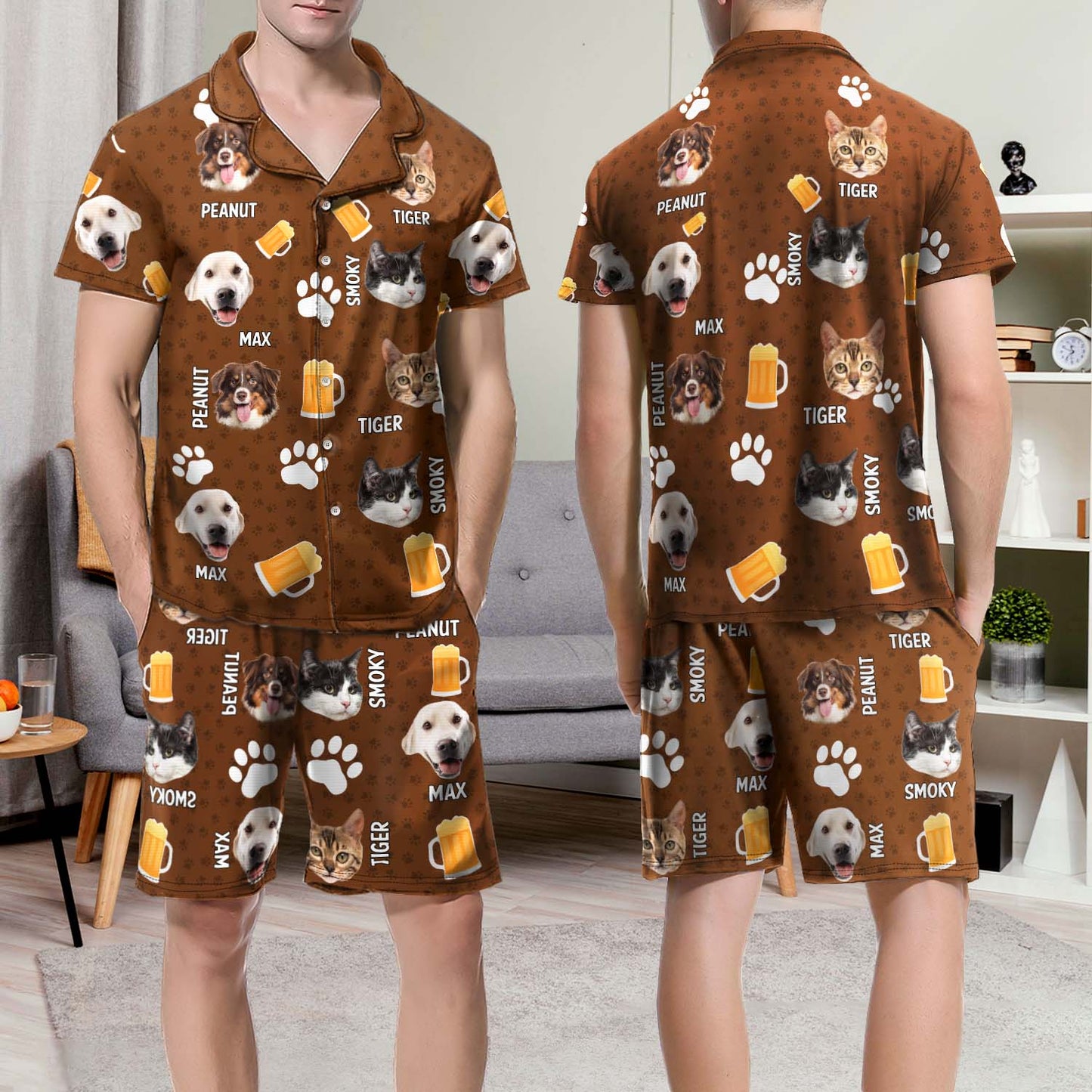 Custom Photo Funny Dog Cat Face - Funny Birthday Gift For Wife, Husband, Dog Mom, Cat Mom, Dog Dad, Cat Dad, Pet Lovers - Personalized Custom Short Pajamas Set