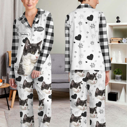 Custom Photo Dog Cat Mom Dad - Funny Birthday Gift For Wife, Husband, Dog Mom, Cat Mom, Dog Dad, Cat Dad, Pet Lovers - Personalized Custom Long Pajamas Set