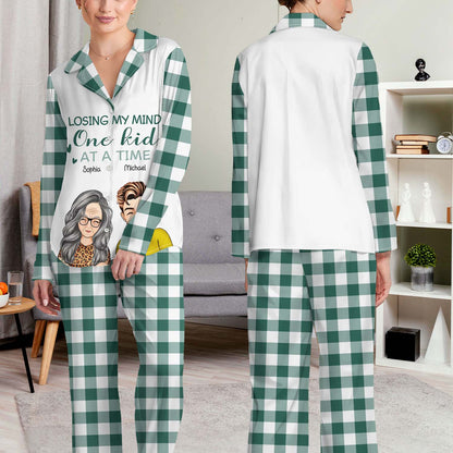 Losing My Mind One Kid At A Time - Anniversary, Birthday Gift For Spouse, Husband, Wife, Mom, Dad - Personalized Custom Long Pajamas Set