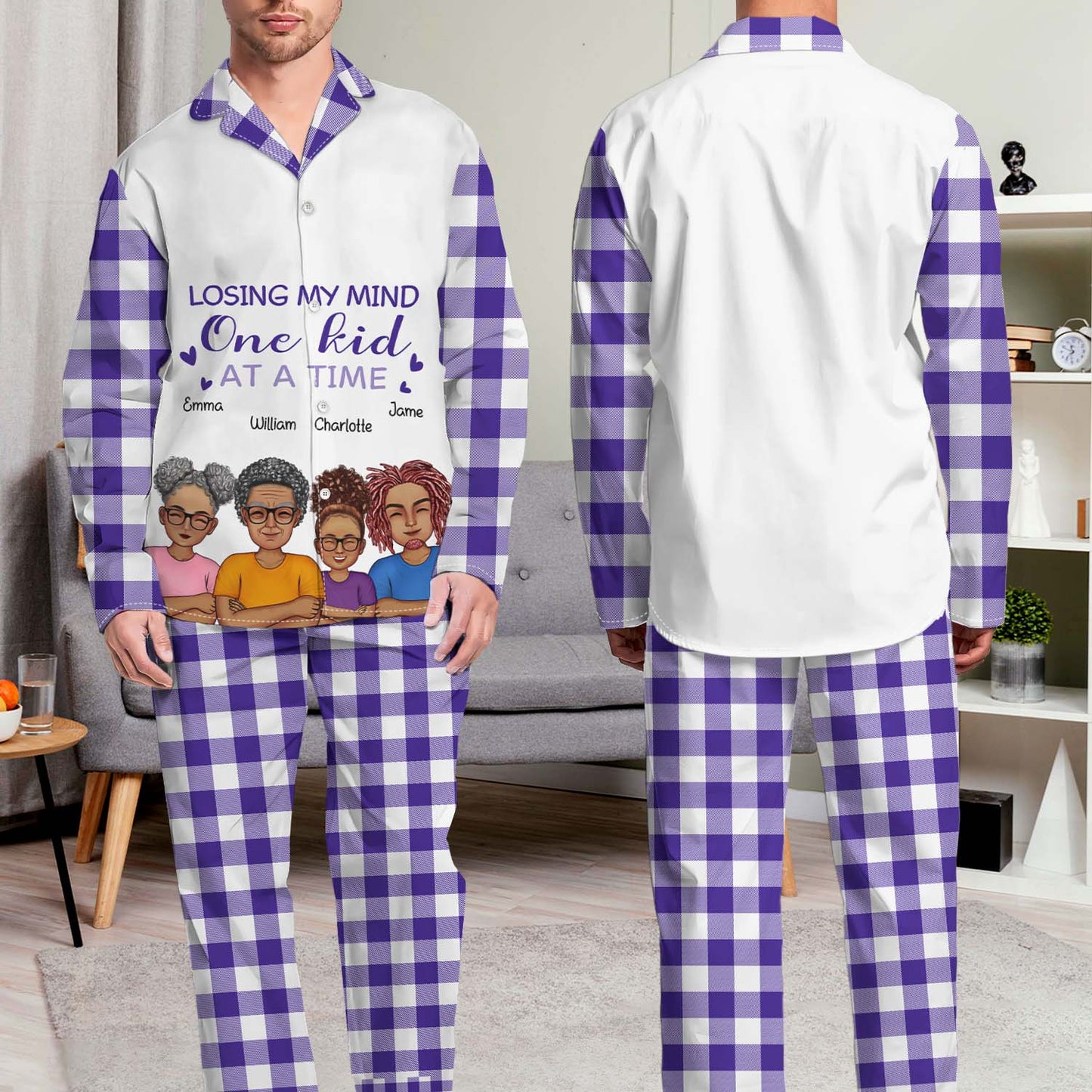 Losing My Mind One Kid At A Time - Anniversary, Birthday Gift For Spouse, Husband, Wife, Mom, Dad - Personalized Custom Long Pajamas Set