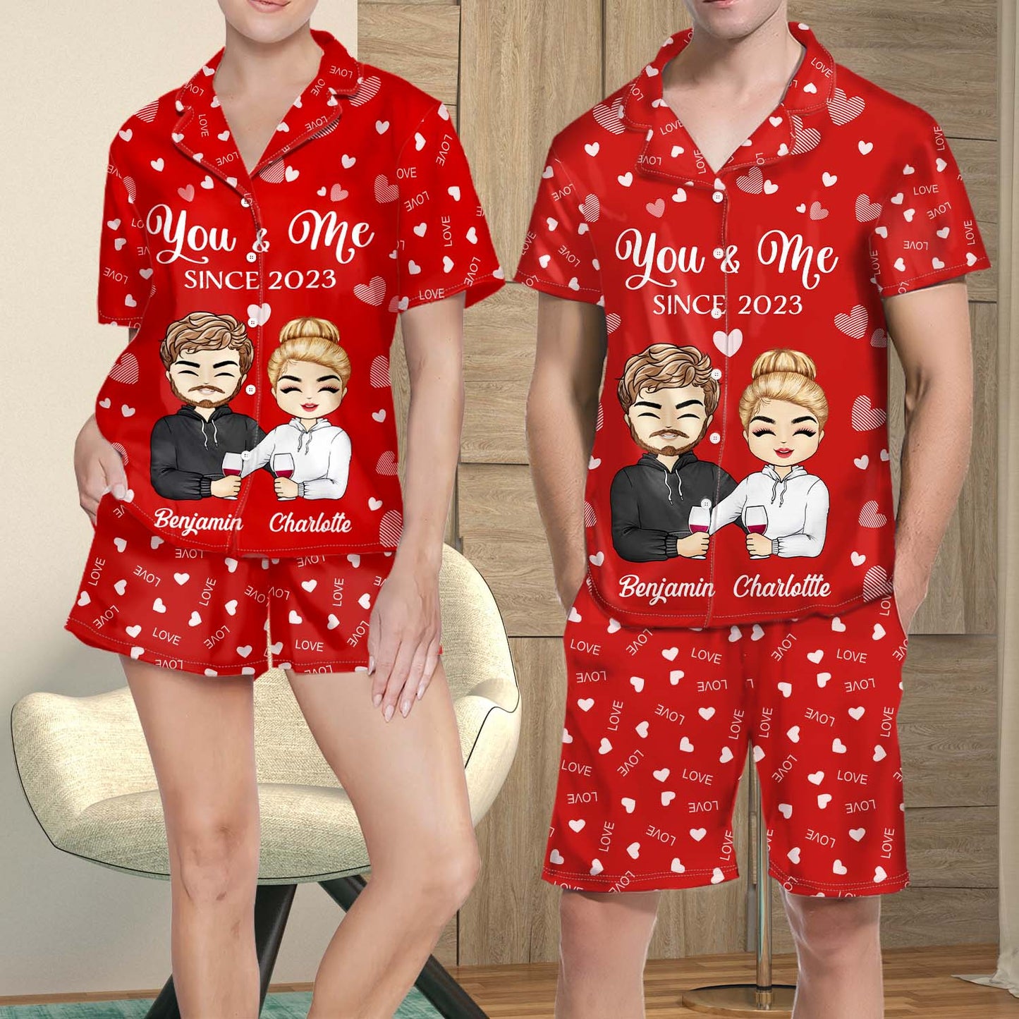 You And Me Since - Anniversary, Birthday Gift For Spouse, Husband, Wife, Boyfriend, Girlfriend - Personalized Custom Short Pajamas Set