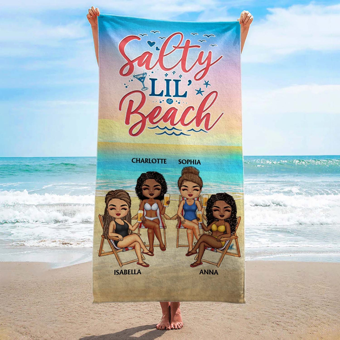 Beaches Booze Besties - Funny Birthday, Loving Gift For Besties, BFF, Best Friends - Personalized Custom Beach Towel