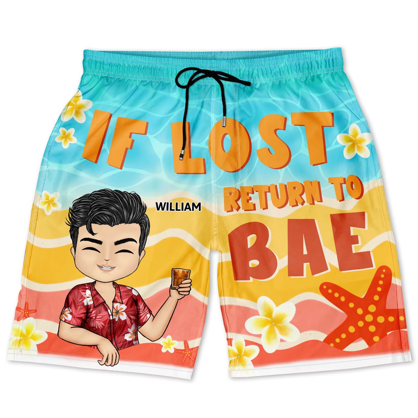 If Lost Return To Bae Couple - Anniversary, Birthday Gift For Spouse, Husband, Wife, Boyfriend, Girlfriend - Personalized Custom Couple Beach Shorts