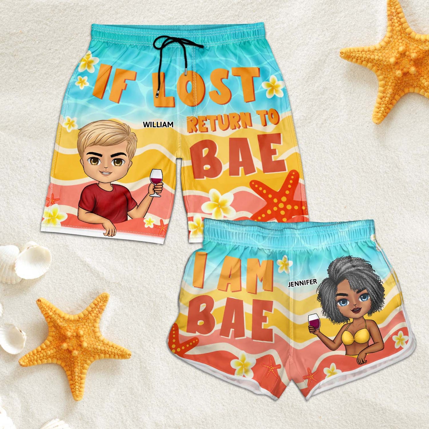 If Lost Return To Bae Couple - Anniversary, Birthday Gift For Spouse, Husband, Wife, Boyfriend, Girlfriend - Personalized Custom Couple Beach Shorts