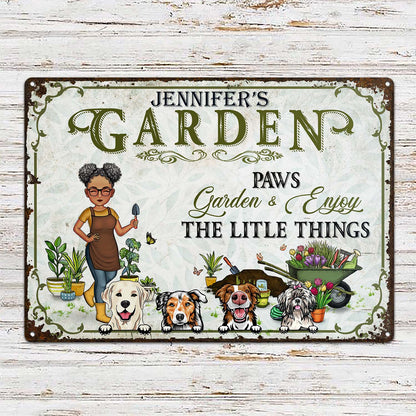 Paws, Garden And Enjoy The Little Things - Garden Sign, Birthday Gift For Her, Him, Gardener, Outdoor Decor - Personalized Custom Classic Metal Signs