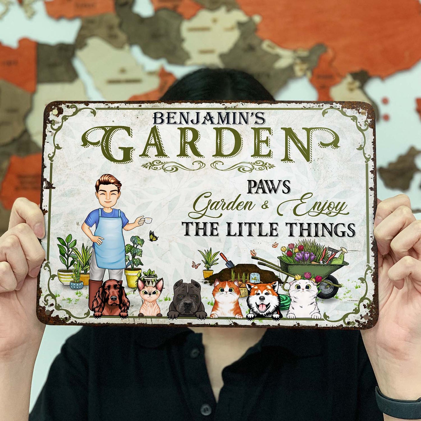 Paws, Garden And Enjoy The Little Things - Garden Sign, Birthday Gift For Her, Him, Gardener, Outdoor Decor - Personalized Custom Classic Metal Signs