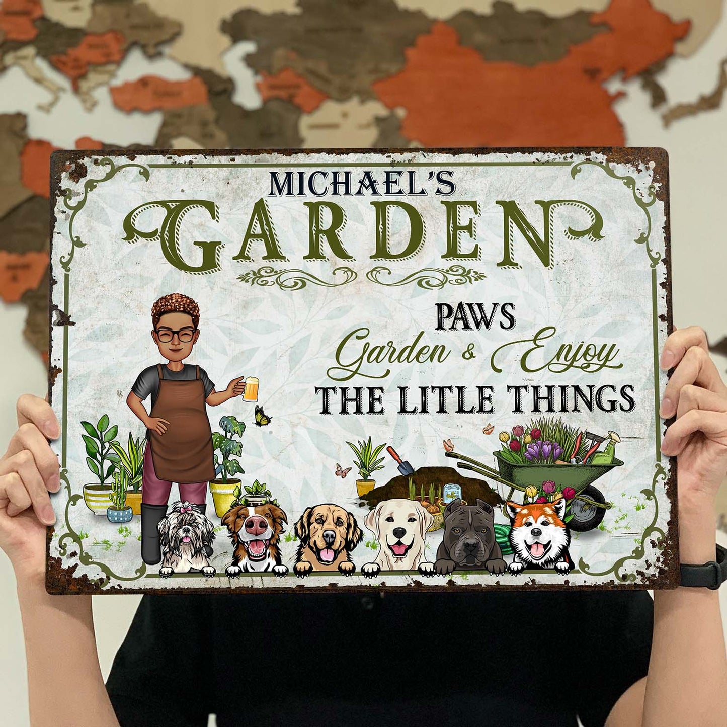 Paws, Garden And Enjoy The Little Things - Garden Sign, Birthday Gift For Her, Him, Gardener, Outdoor Decor - Personalized Custom Classic Metal Signs