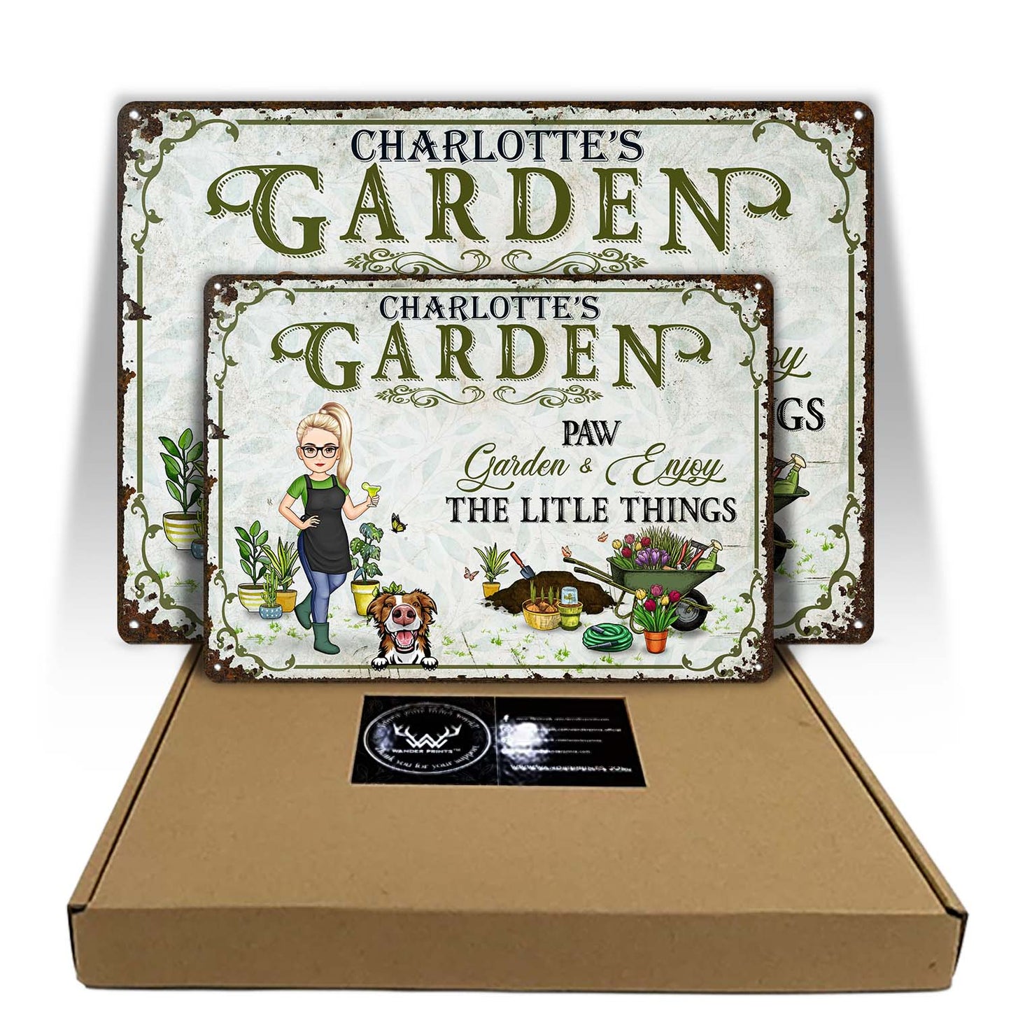 Paws, Garden And Enjoy The Little Things - Garden Sign, Birthday Gift For Her, Him, Gardener, Outdoor Decor - Personalized Custom Classic Metal Signs