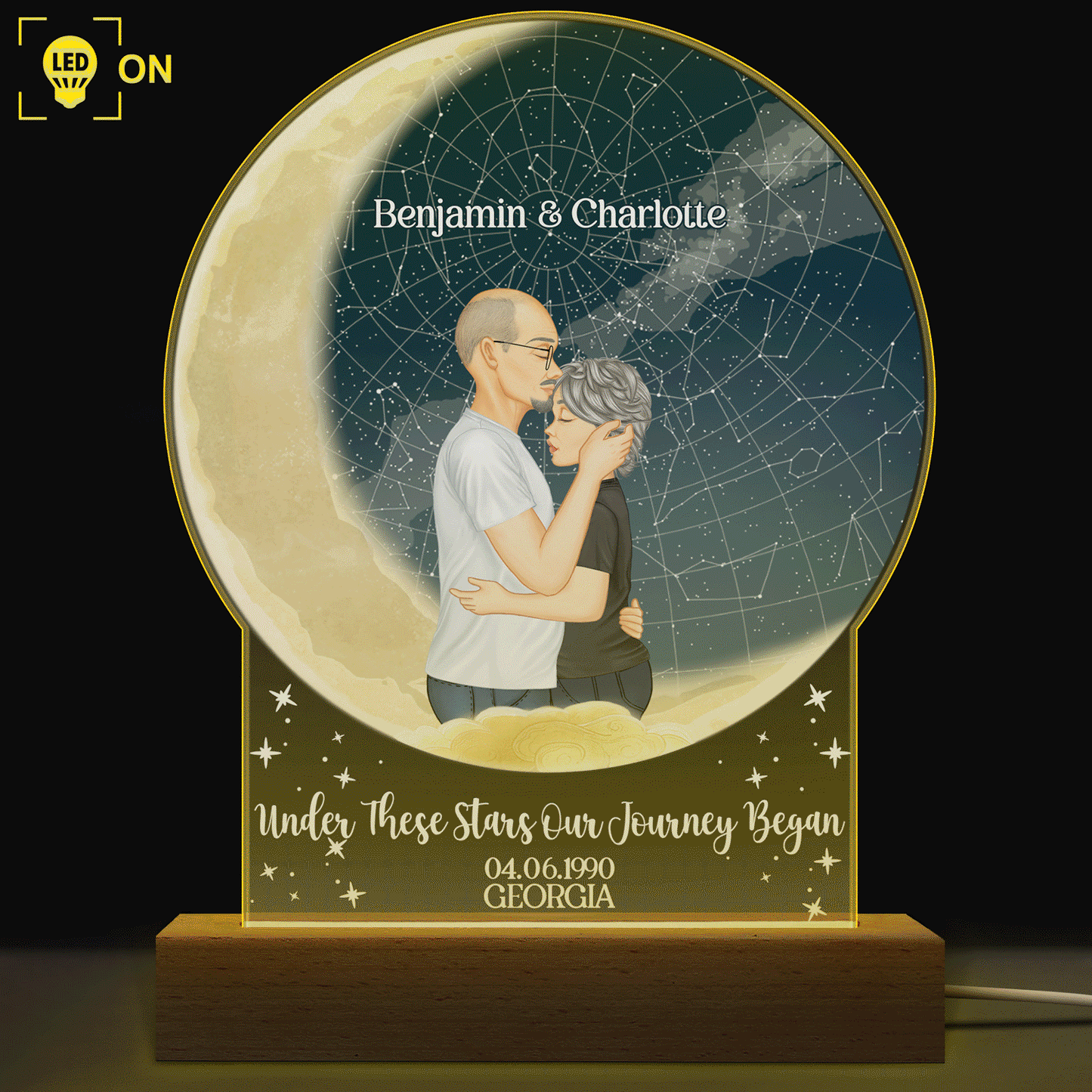 Star Map The Beginning Of Always - Anniversary Gift For Couples - Personalized Custom 3D Led Light Wooden Base