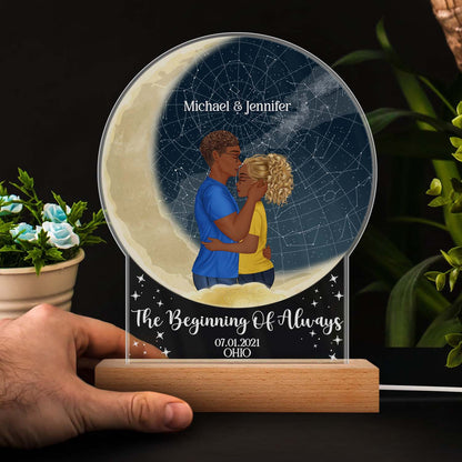 Star Map The Beginning Of Always - Anniversary Gift For Couples - Personalized Custom 3D Led Light Wooden Base