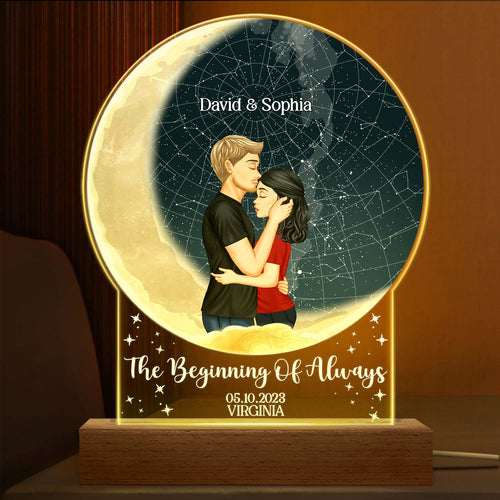 Star Map The Beginning Of Always - Anniversary Gift For Couples - Personalized Custom 3D Led Light Wooden Base