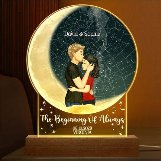 Star Map The Beginning Of Always - Anniversary Gift For Couples - Personalized Custom 3D Led Light Wooden Base