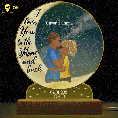 Star Map I Love You To The Moon And Back - Anniversary Gift For Couples - Personalized Custom 3D Led Light Wooden Base