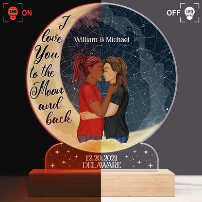 Star Map I Love You To The Moon And Back - Anniversary Gift For Couples - Personalized Custom 3D Led Light Wooden Base