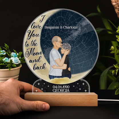 Star Map I Love You To The Moon And Back - Anniversary Gift For Couples - Personalized Custom 3D Led Light Wooden Base