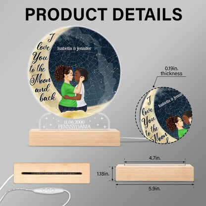 Star Map I Love You To The Moon And Back - Anniversary Gift For Couples - Personalized Custom 3D Led Light Wooden Base
