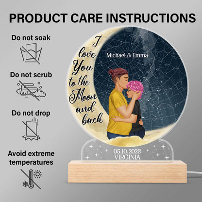 Star Map I Love You To The Moon And Back - Anniversary Gift For Couples - Personalized Custom 3D Led Light Wooden Base