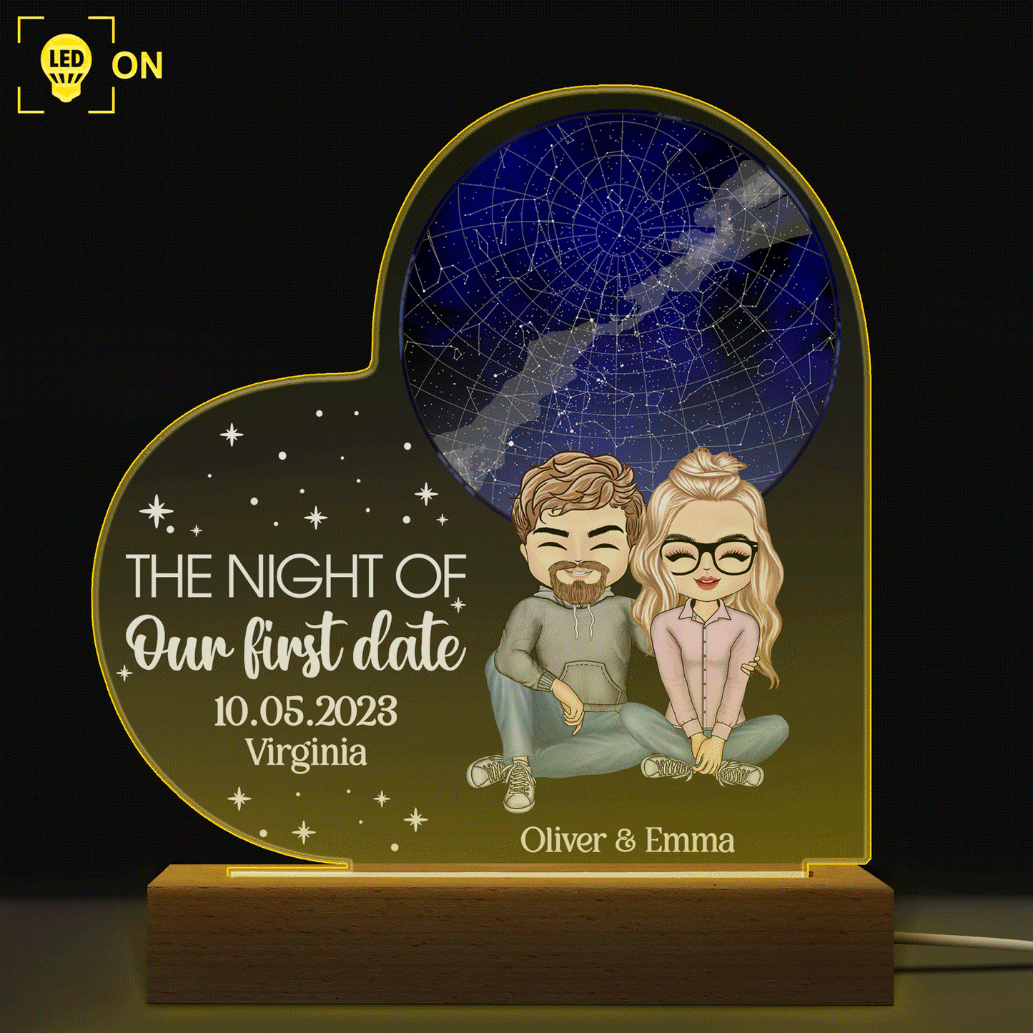 Star Map Under This Sky It All Began - Birthday, Loving Gift For Couples - Personalized Custom 3D Led Light Wooden Base