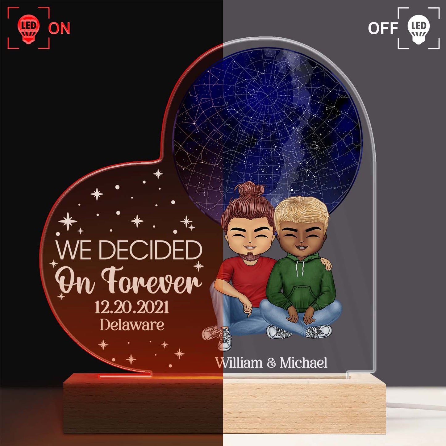 Star Map Under This Sky It All Began - Birthday, Loving Gift For Couples - Personalized Custom 3D Led Light Wooden Base