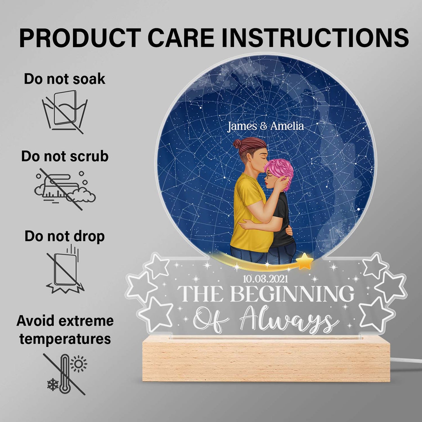 Star Map We Decided On Forever - Birthday, Loving Gift For Couples - Personalized Custom 3D Led Light Wooden Base