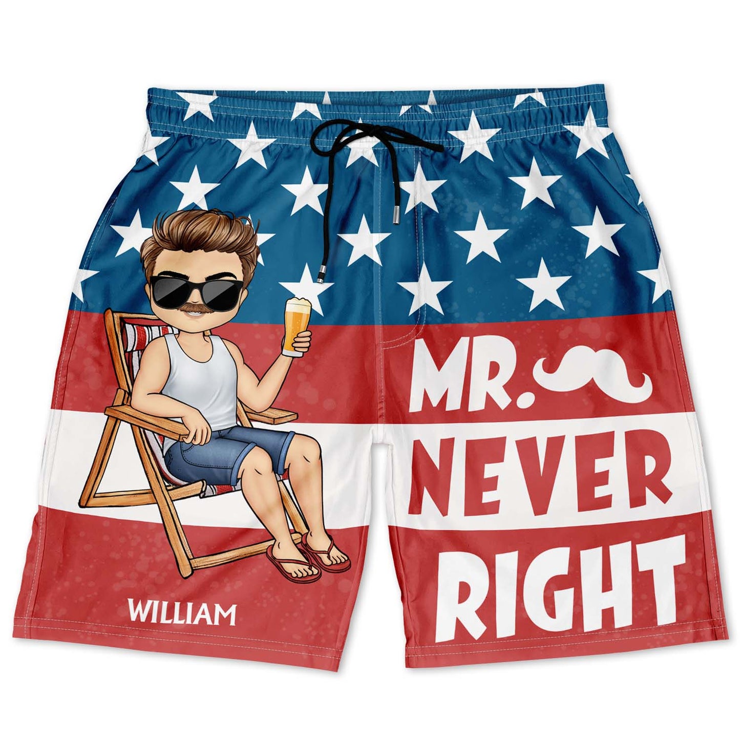 Stars And Stripes Mr Never Right Mrs Always Right - Gift For Couples, Spouse, Lover, Husband, Wife, Boyfriend, Girlfriend - Personalized Custom Couple Beach Shorts