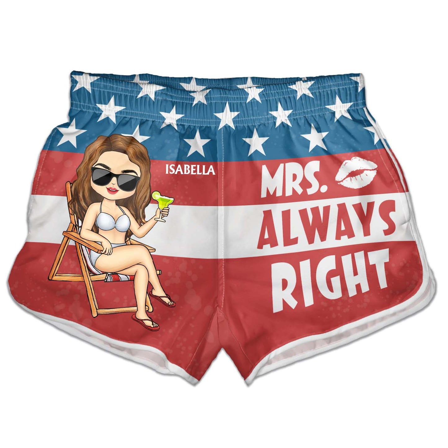 Stars And Stripes Mr Never Right Mrs Always Right - Gift For Couples, Spouse, Lover, Husband, Wife, Boyfriend, Girlfriend - Personalized Custom Couple Beach Shorts