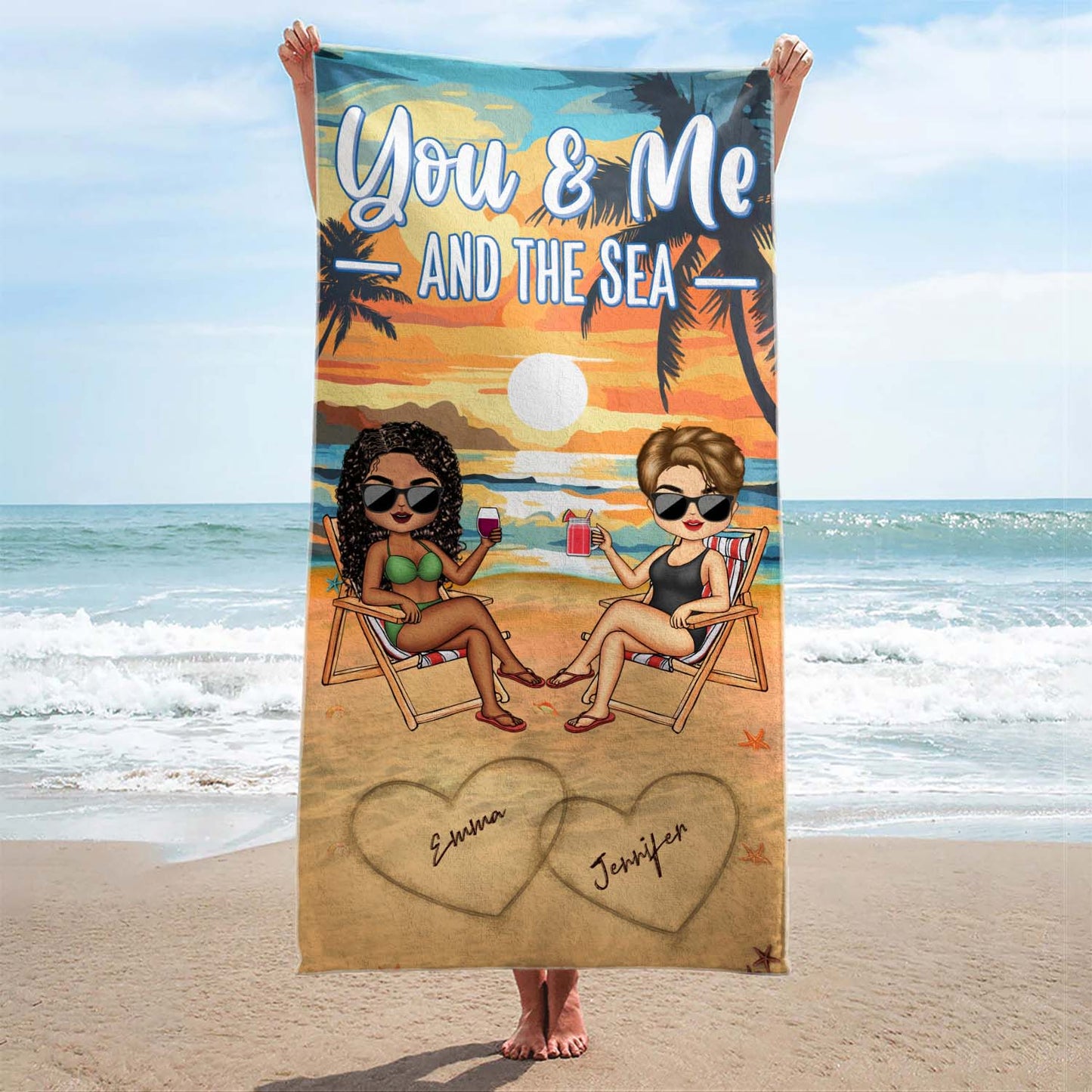 You And Me And The Sea Traveling Beach Swimming Picnic Vacation - Birthday, Funny Gift For Her, Him, Couples, Family - Personalized Custom Beach Towel