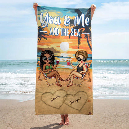 You And Me And The Sea Traveling Beach Swimming Picnic Vacation - Birthday, Funny Gift For Her, Him, Couples, Family - Personalized Custom Beach Towel